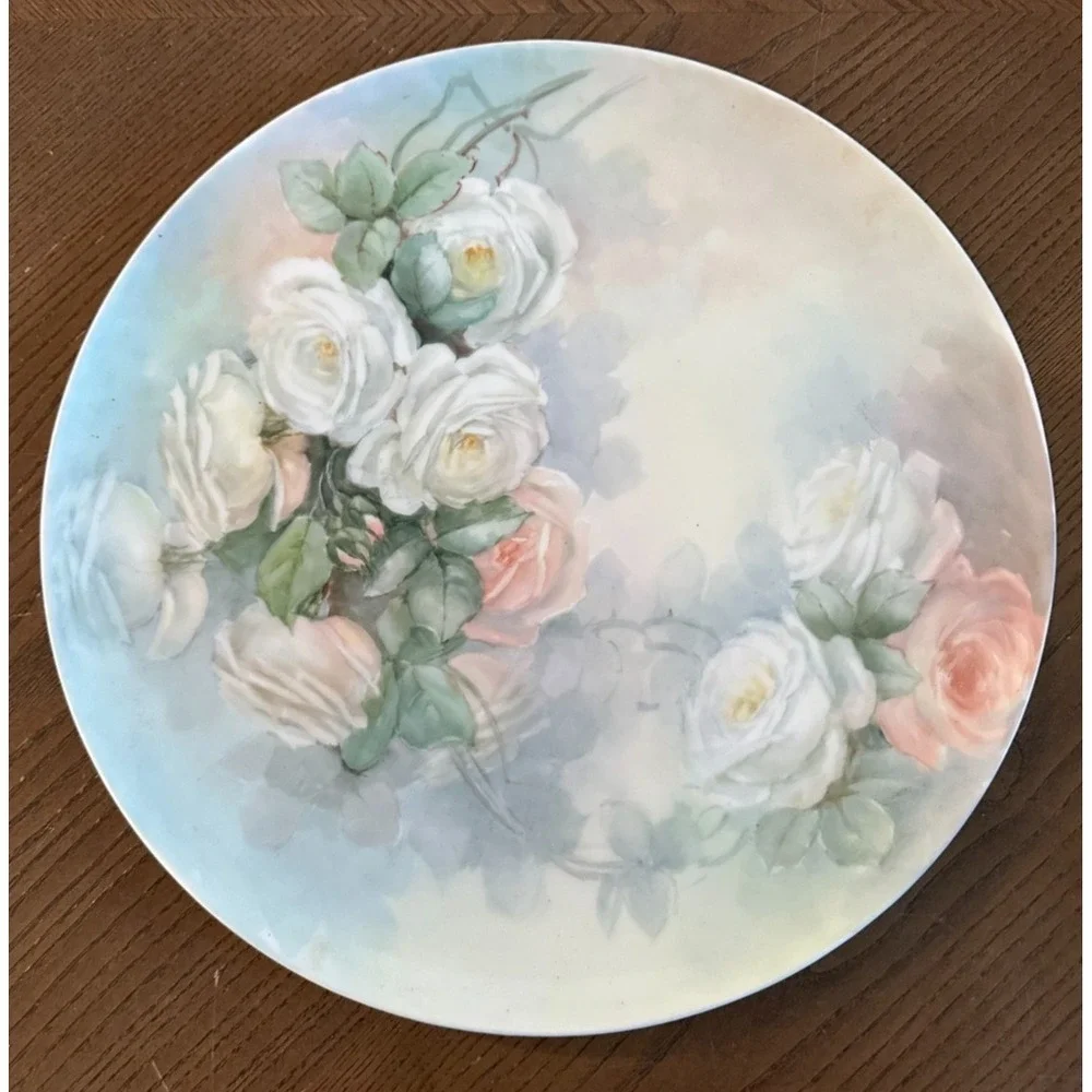 Tressemanes‎ and Vogt Limoges Hand Painted Roses Ornate Serving Plate 13.5''